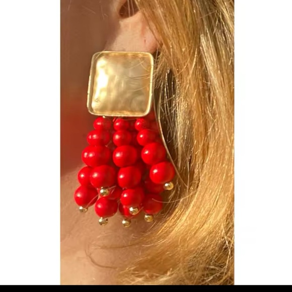 Zara Red Cascade Beaded Earrings - Picture 13 of 13
